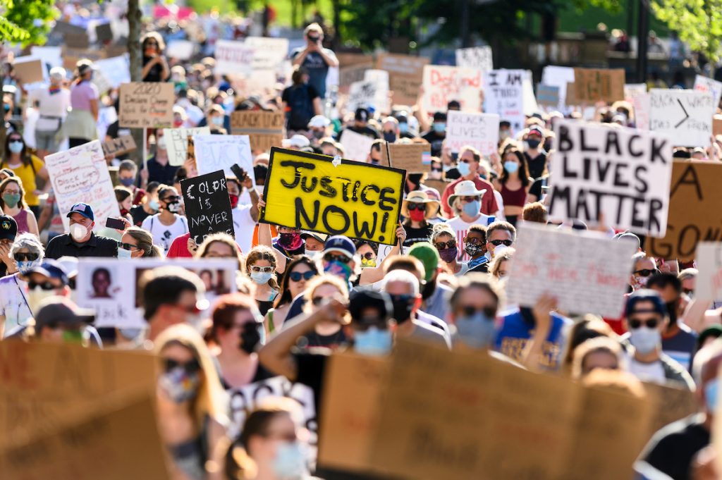 Students marching in a Black Lives Matter solidarity march