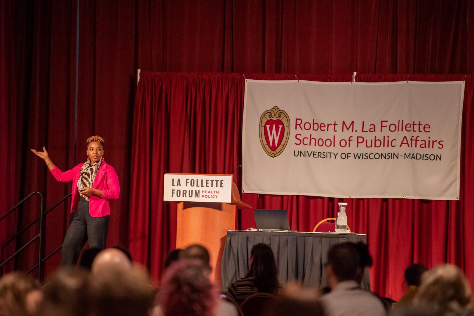 Keynote speaker Mia Keeys presents at the La Follette Forum: Health Policy.