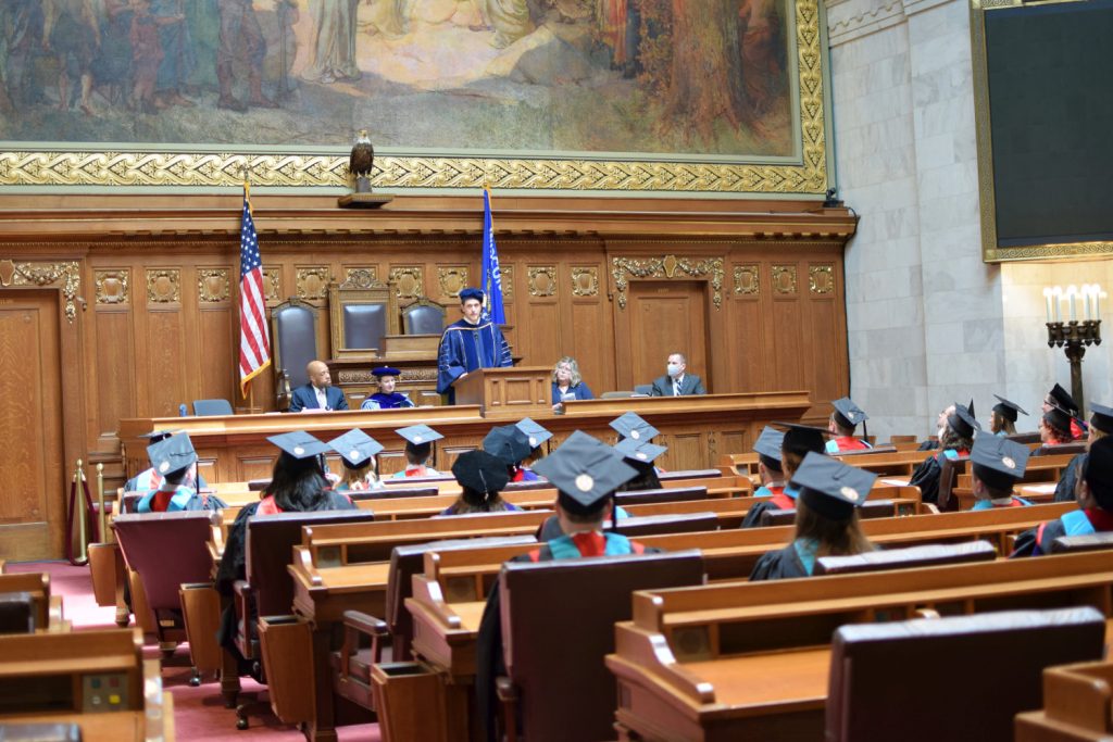 Professor Greg Nemet speaks during the ceremony