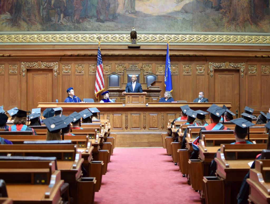 Wisconsin Lieutenant Governor Mandela Barnes speaks during the ceremony
