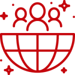 Icon of people and a hemisphere of the earth