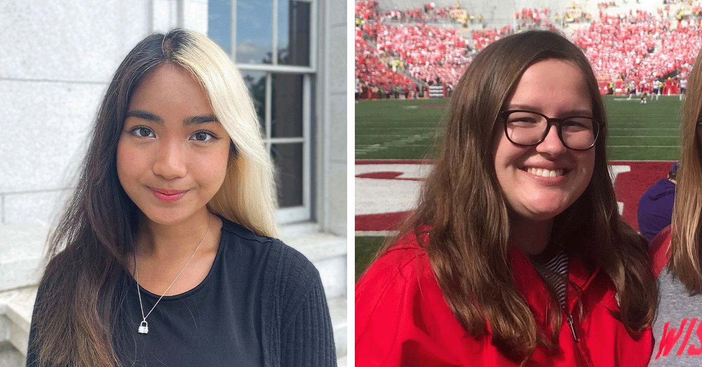 Collage with photos of undergraduate students Maria Manansala and Rachel Fedorchak