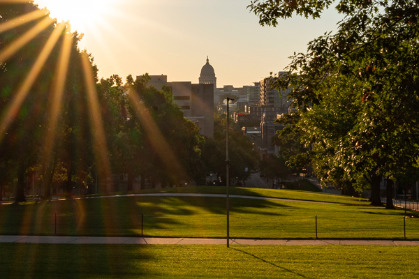 The Wisconsin State Capitol is visible from Bascom hill
