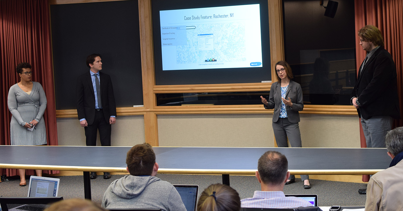 Students present findings from their workshop in public affairs projects.