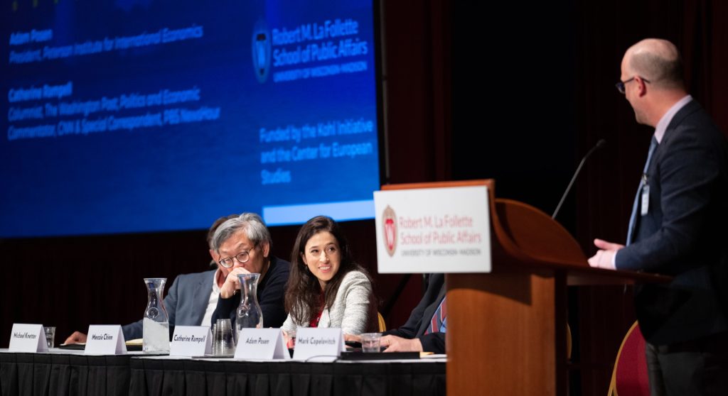 Mark Copelovitch addresses a panel of speakers at the La Follette Forum.