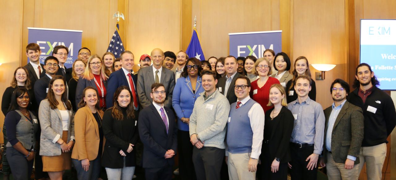 La Follette Students pose for a group photo with EXIM Bank leaders.