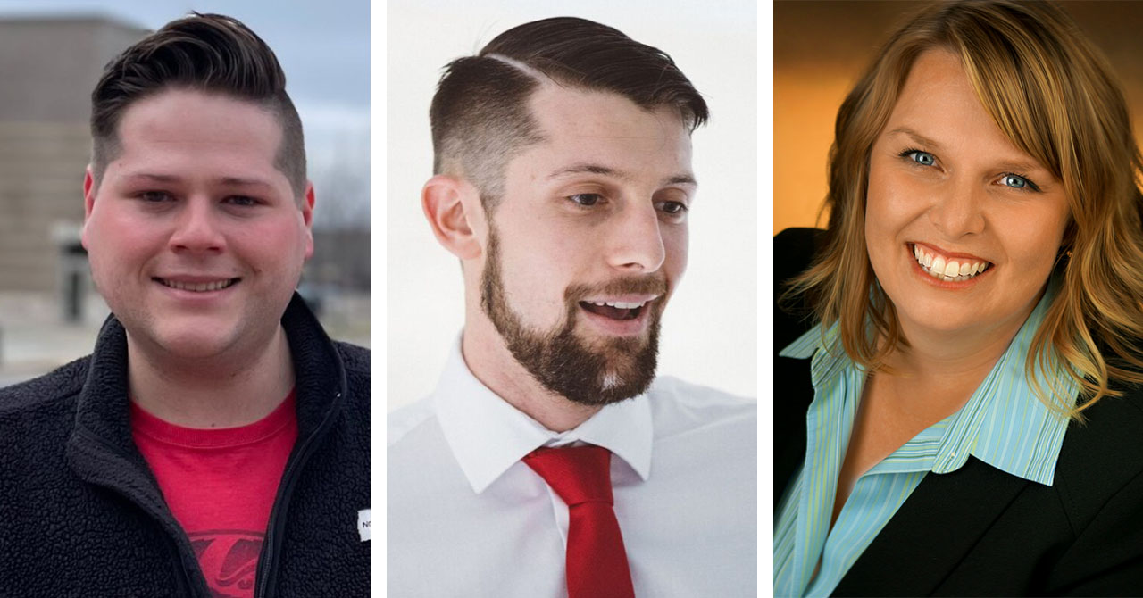 Photos of alumni Derek Field, Nathaniel Haack, and Christine Welcher