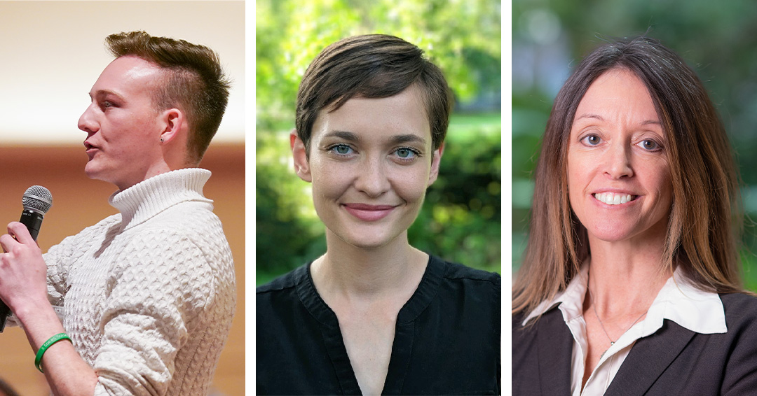Photos of alumni Dylan Helmenstine, Stephanie Murray, and Lisa Ellinger