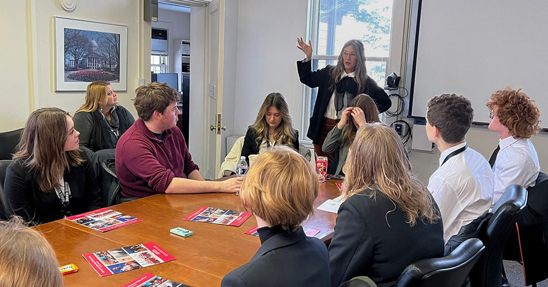 Kelly Otto, undergraduate academic advisor, addresses visiting high school students
