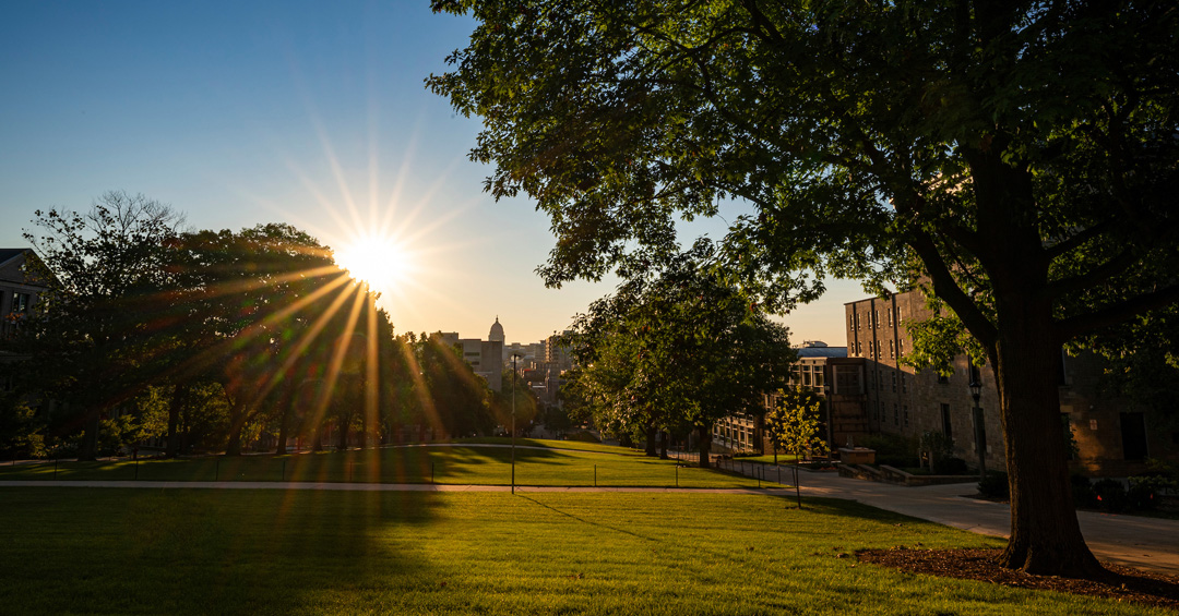 Sunrise over the Wisconsin State Capitol as seen from Bascom Hill at UW–Madison