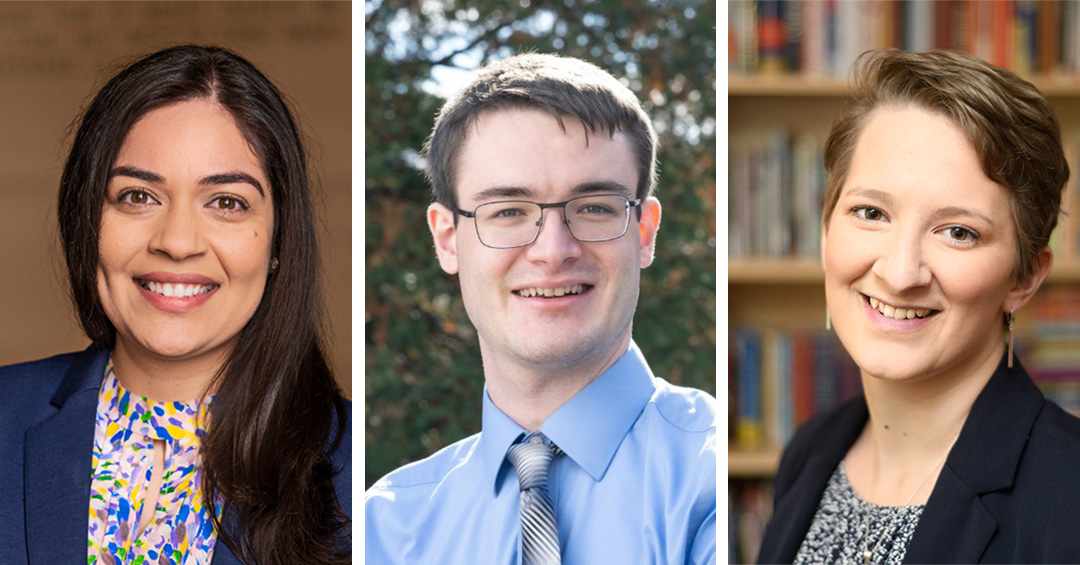 Portraits of alumni Farha Tahir, Matthew Voss, and Gillian Giglierano