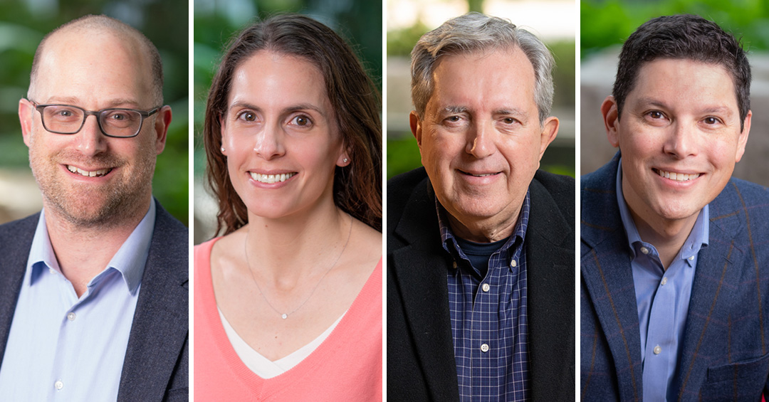 Portraits of La Follette School faculty members Mark Copelovitch, Sarah Halpern-Meekin, Tim Smeeding, and Manny Teodoro.