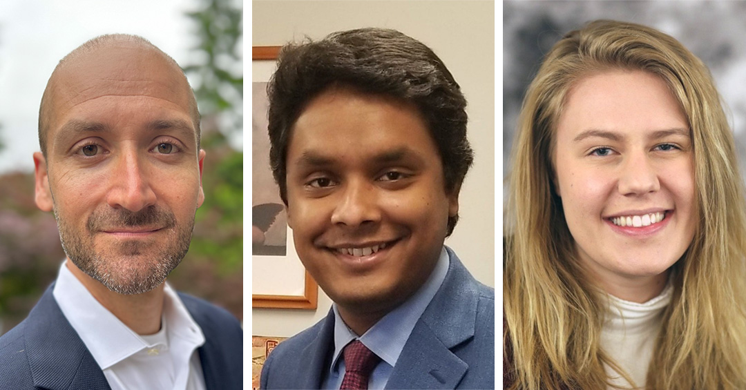Portraits of alumni Chad Cotti, Tawsif Anam, and Amelia Stastney