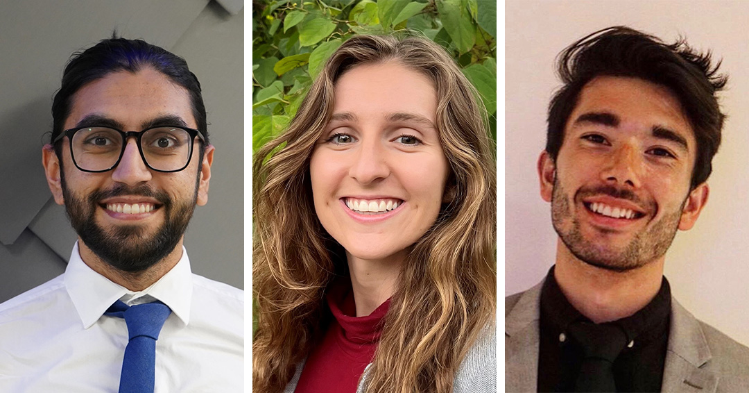 Portraits of accelerated program alumni Omer Arain, Vanessa Studer, and Jonny Vannucci.