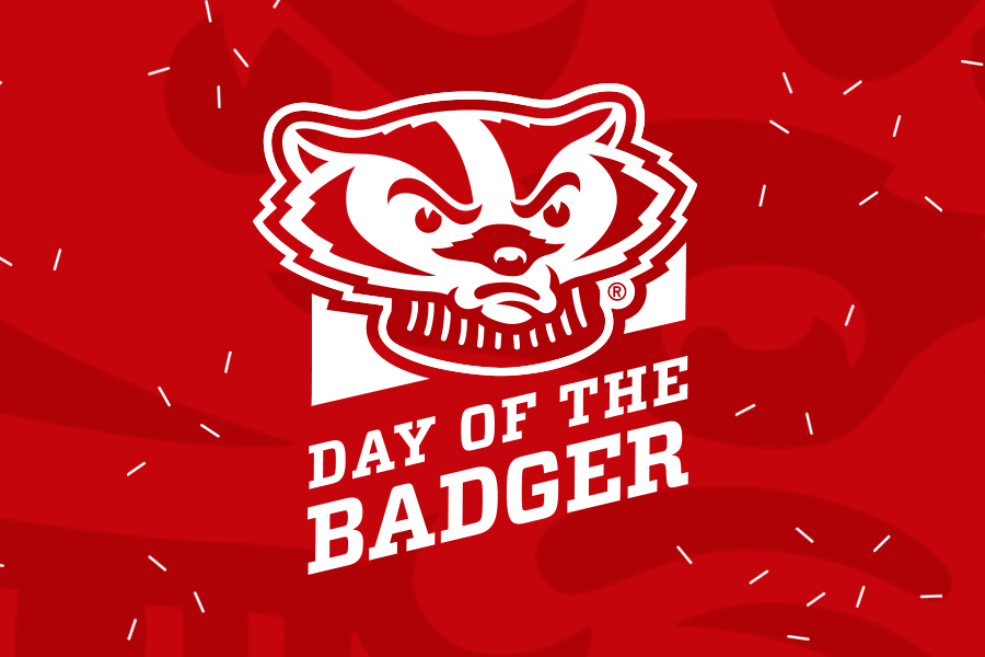 Bucky Badger above the text "Day of the Badger" with confetti