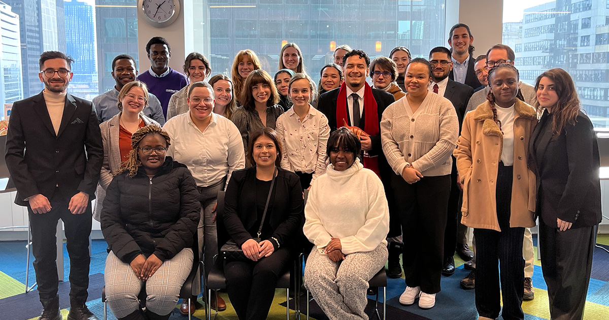 La Follette School graduate students pose for a group photo during the trip to Chicago