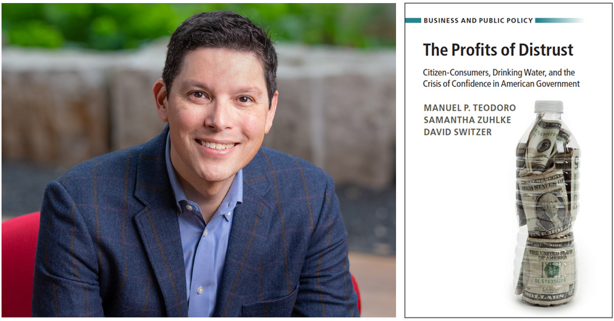Photo of Manny Teodoro and the cover of his book, "The Profits of Distrust"