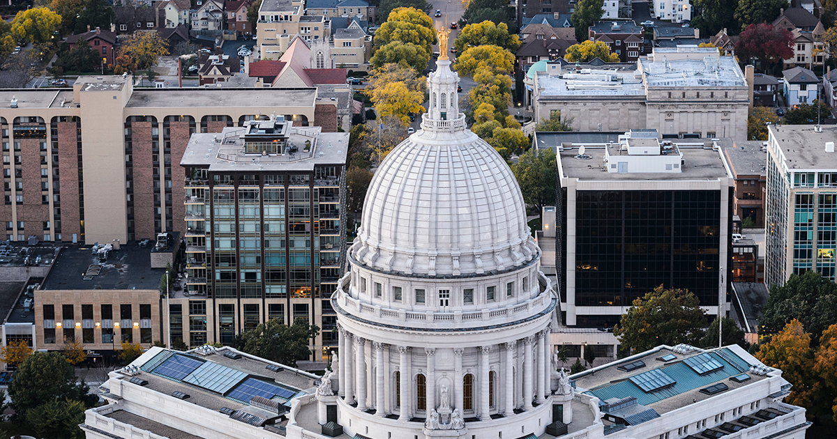 Aerial view of Wisconsin State Capitol building