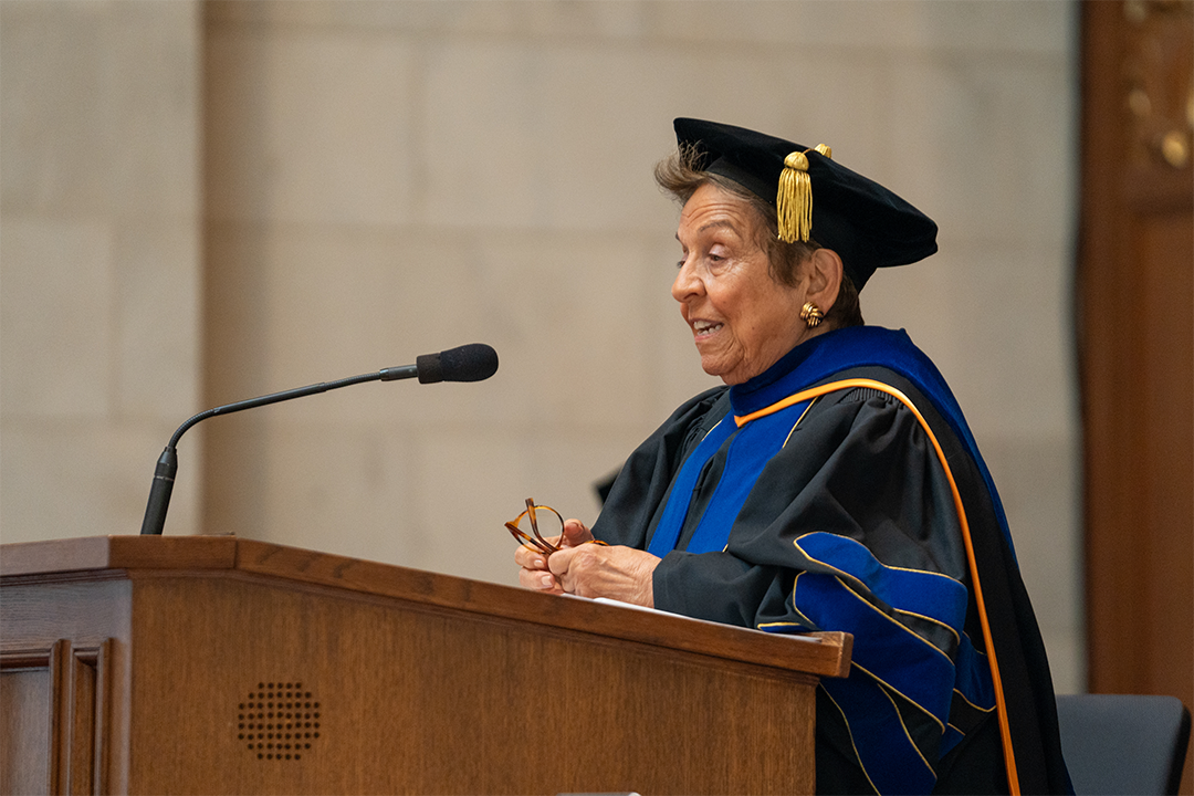 Donna Shalala speaks at podium