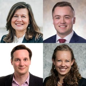 Panelists for our State Capitol Eat & Greet. Top row, left to right: Rebecca Hogan and Ryan Ring. Bottom row, left to right: Christa Pugh and Joel Rivlin.