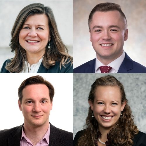 Panelists for our State Capitol Eat & Greet. Top row, left to right: Rebecca Hogan and Ryan Ring. Bottom row, left to right: Christa Pugh and Joel Rivlin.