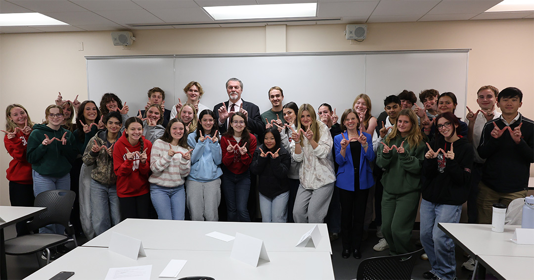 Students pose for a group photo with Wisconsin State Representative Robert Wittke.