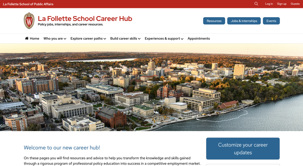 Screenshot of the La Follette School Career Hub website.